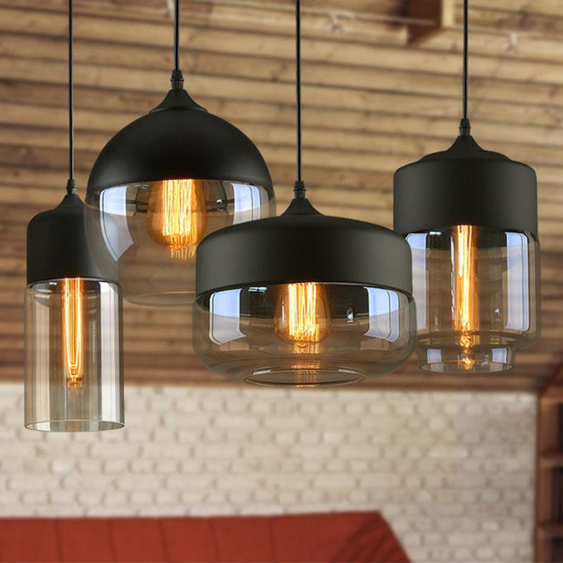 Amber Glass Shaded Hanging Lamp Vintage Style Single-Bulb Dining Room Lighting Pendant