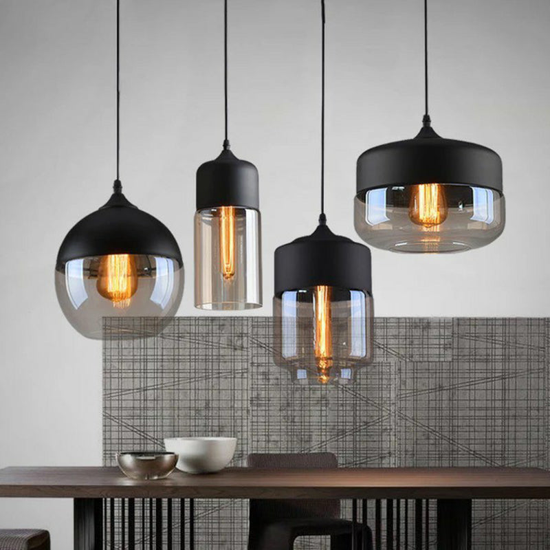 Amber Glass Shaded Hanging Lamp Vintage Style Single-Bulb Dining Room Lighting Pendant