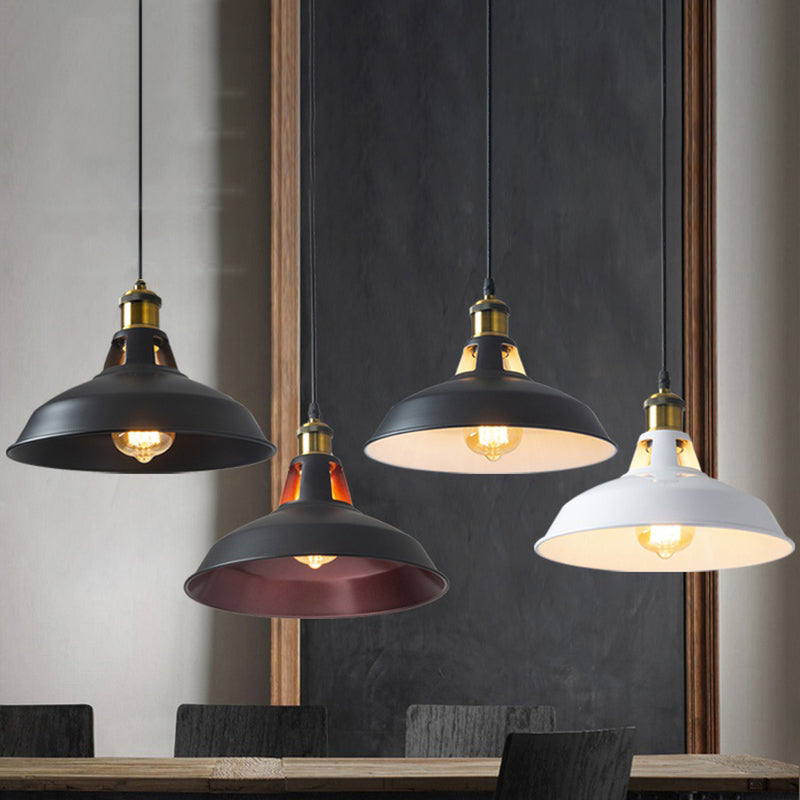 Rustic Pot-Lid Suspension Lighting 1 Head Iron Hanging Light with Venting Hole for Bar