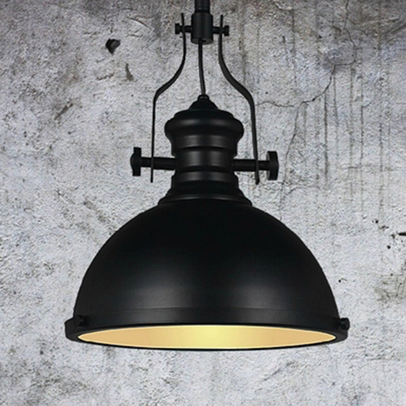 Vintage Bowl Pendant Lighting 1 Bulb Metal Ceiling Suspension Lamp with Frosted Glass Cover in Black