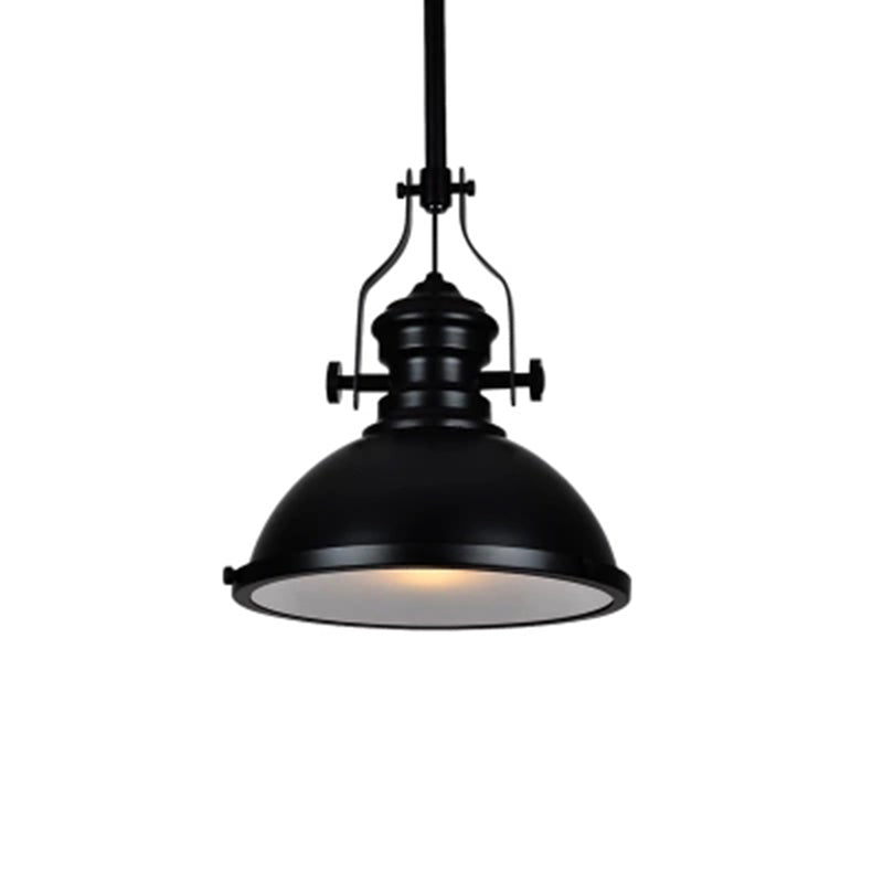 Vintage Bowl Pendant Lighting 1 Bulb Metal Ceiling Suspension Lamp with Frosted Glass Cover in Black
