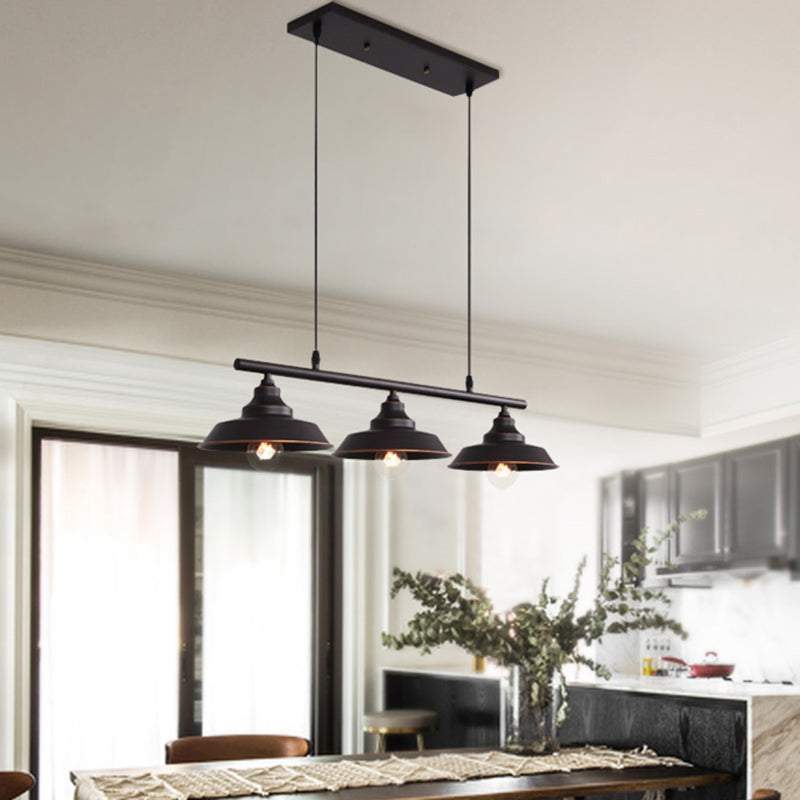 Lid Shaped Bistro Island Lamp Rustic Metal 3-Head Dark Coffee Hanging Ceiling Light