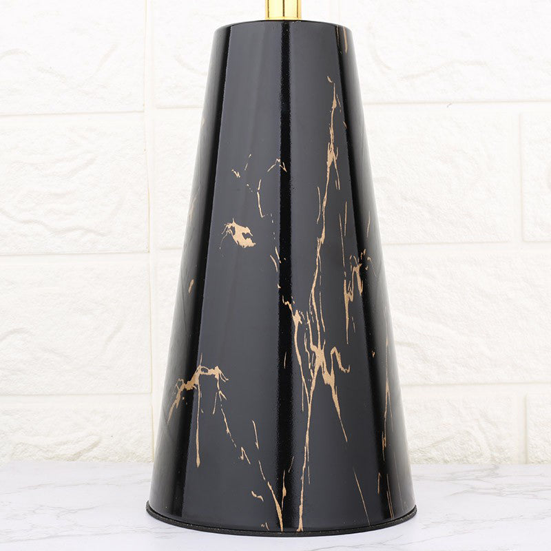 Fabric Tapered Night Stand Lamp Nordic 1 Bulb Table Light with Conic Marble Pedestal