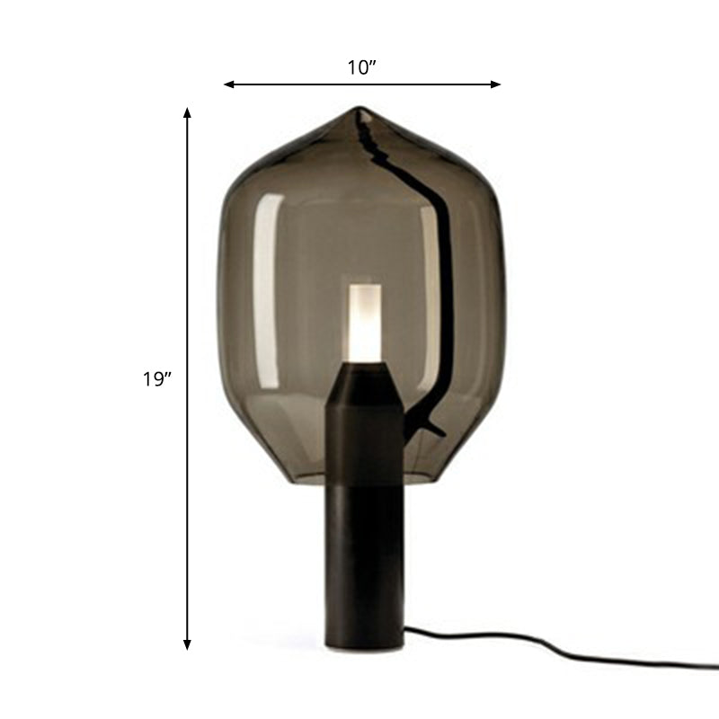 Glass Tulip Night Table Lamp Designer Single-Bulb Nightstand Light with Cylindrical Marble Base