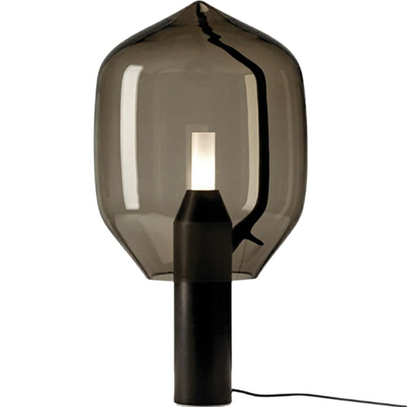 Glass Tulip Night Table Lamp Designer Single-Bulb Nightstand Light with Cylindrical Marble Base