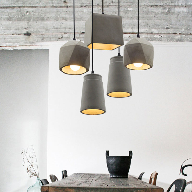 Grey Horn Suspended Lighting Fixture Simplicity 1-Light Cement Hanging Light for Restaurant