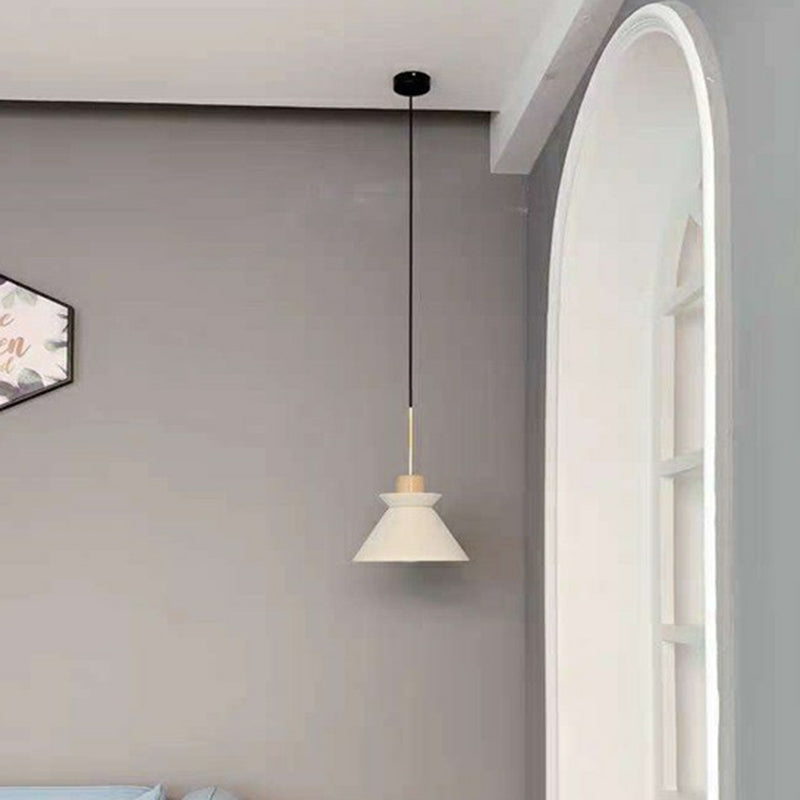 1 hoofd eetkamer hangende licht minimalistische houten hanger met conische cement schaduw