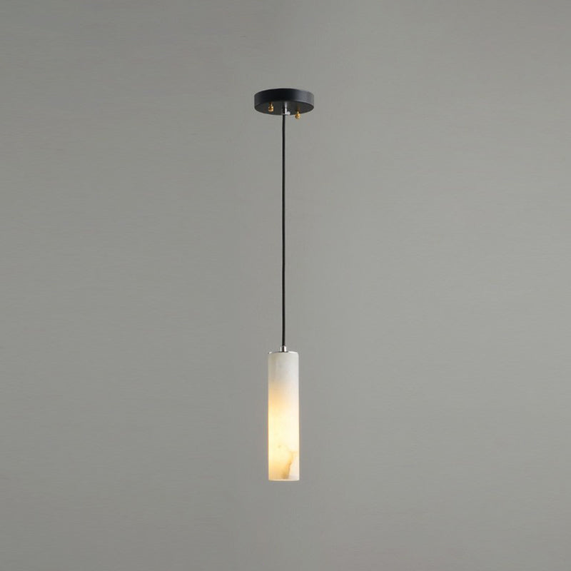 Tubular Bedroom Pendulum Light Marble Minimalistic Hanging Ceiling Light in White
