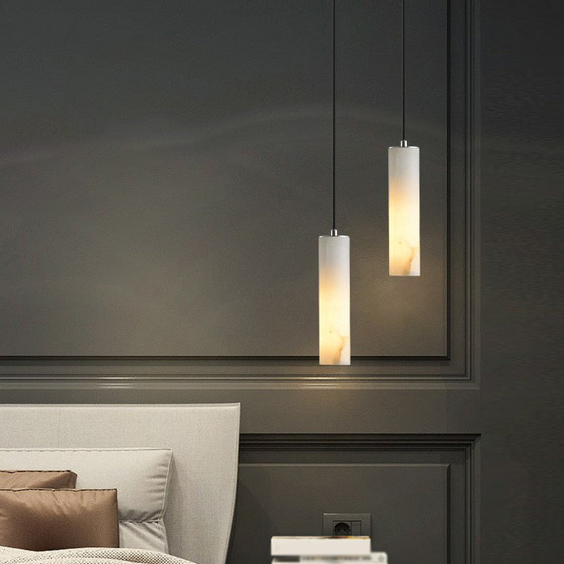 Tubular Bedroom Pendulum Light Marble Minimalistic Hanging Ceiling Light in White