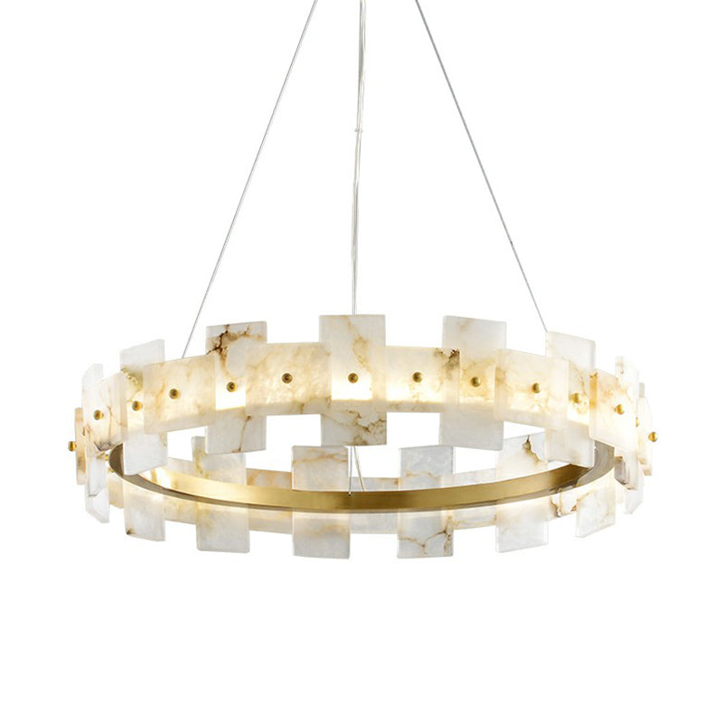 Marble Circle Hanging Lamp Minimalism White and Brass LED Pendant Light for Dining Room