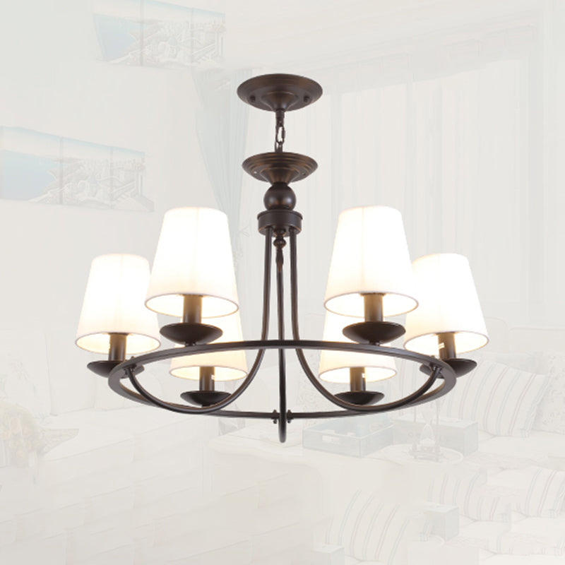 Klassieke taps toelopende trommelophanging lichte stof LED kroonluchter licht in het zwart voor woonkamer