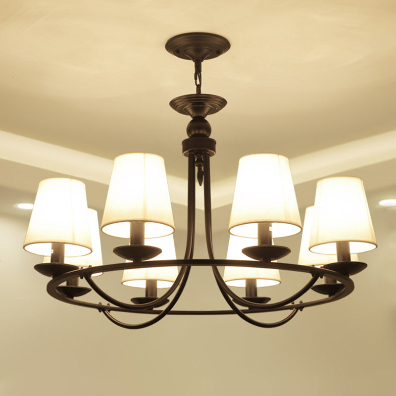 Classic Tapered Drum Suspension Light Fabric LED Chandelier Light in Black for Living Room