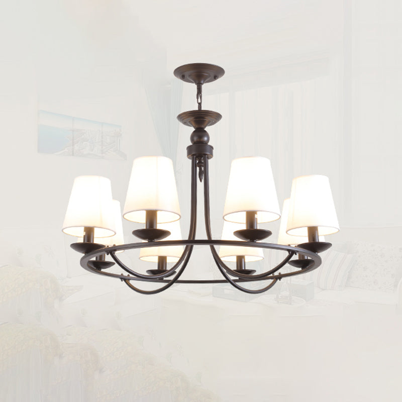 Klassieke taps toelopende trommelophanging lichte stof LED kroonluchter licht in het zwart voor woonkamer