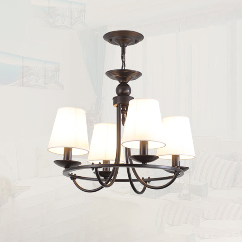 Classic Tapered Drum Suspension Light Fabric LED Chandelier Light in Black for Living Room