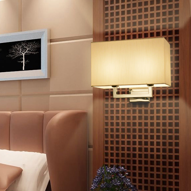 Rectangular Fabric Wall Light Fixture Contemporary 2 Heads Chrome Wall Mounted Lamp