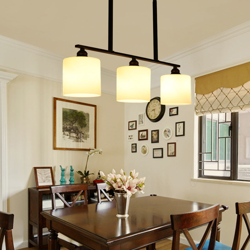 White Glass Cylinder Island Light Vintage 3 Lights Dining Room Hanging Ceiling Light
