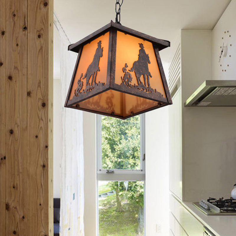 Countryside House Shaped Pendant Lighting 1 Light Metal Hanging Light Fixture in Rust