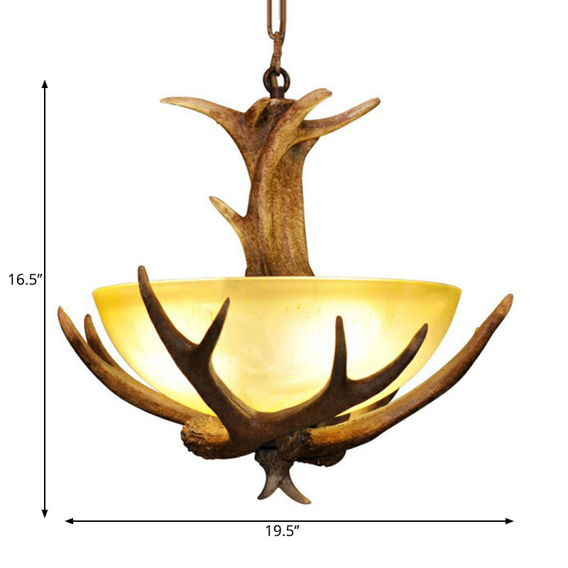 Brown Bowl Shaped Pendant Fixture Rustic White Glass 3 Lights Dining Room Hanging Ceiling Light