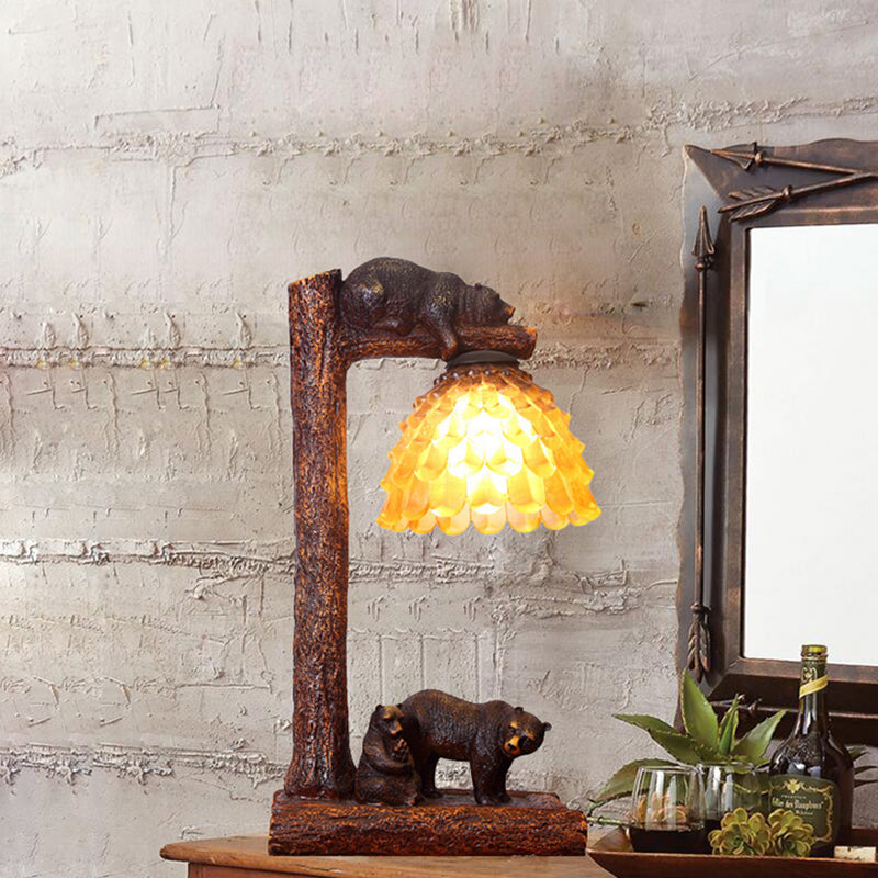 Brauner Tischontisch Leicht klassisches Bernsteinglas 1 helle Schlafzimmer -Aufgabenlampe mit Bären