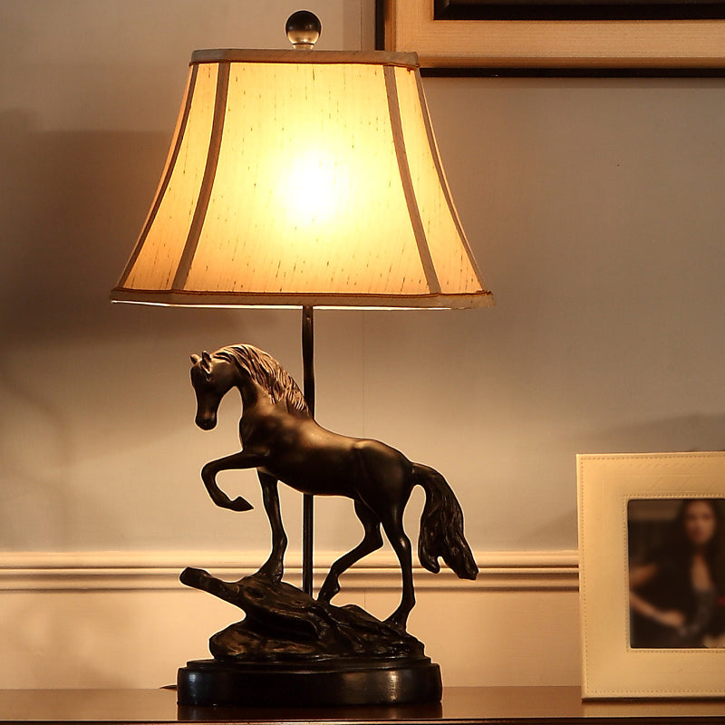 Fabric Beige Reading Light Tower Shaped 1 Light Rustic Task Lighting for Bedroom with Horse