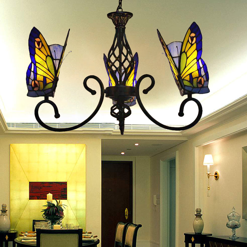 Lampadari Tiffany per sala da pranzo, apparecchio per illuminazione a sospensione a farfalla con tonalità in vetro colorato