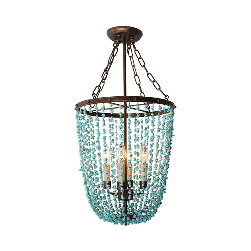 Metal Dome Chandelier Lamp Nordic 4 Bulbs Blue Pendant Lighting Fixture for Living Room