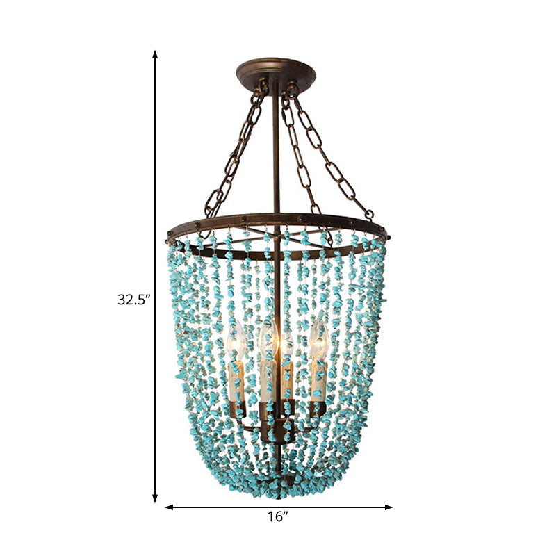 Metal Dome Chandelier Lamp Nordic 4 Bulbs Blue Pendant Lighting Fixture for Living Room