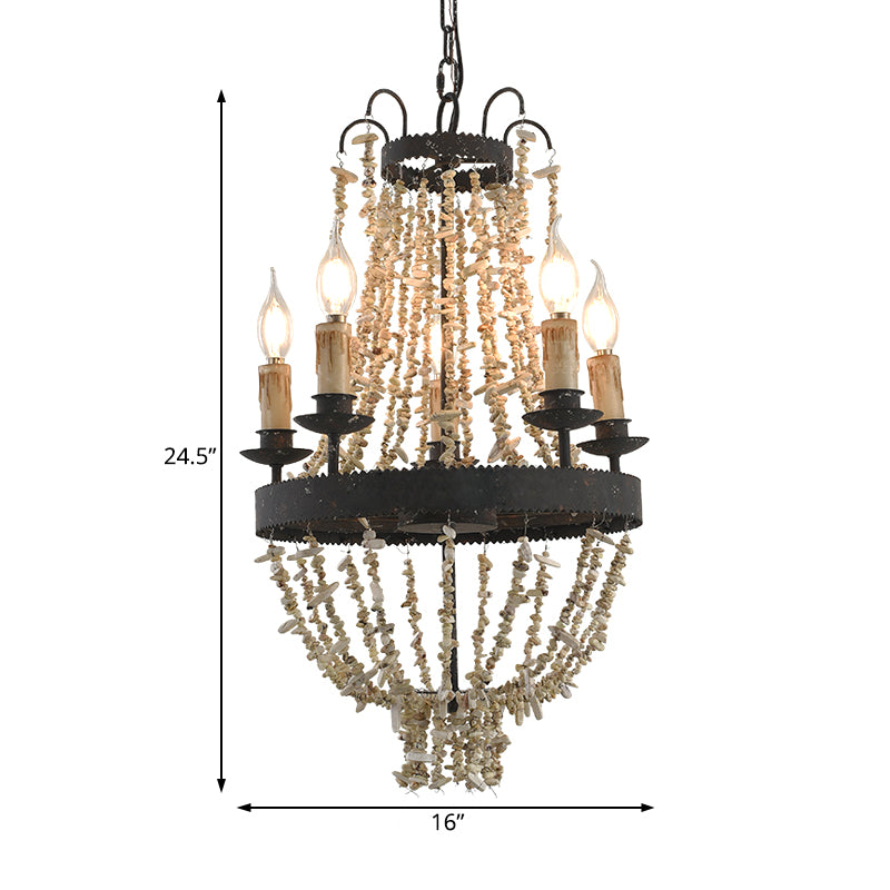 Candle Chandelier Light Traditional Metal 5 Heads Rust Hanging Lamp Kit with Stone
