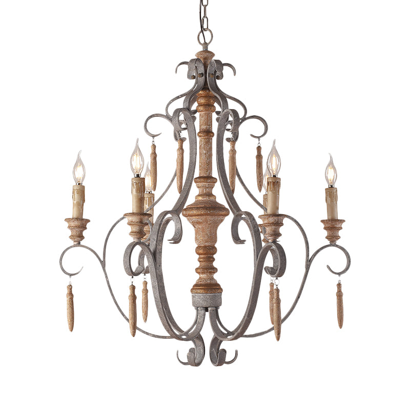 Rustic Jar Hanging Chandelier Metal 6 Bulbs Suspension Light in Grey for Dining Room
