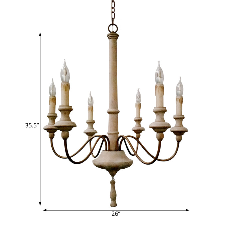 Éclairage de lustre Sputnik Retro Wood-White 6 ampoules suspendues plafond avec bras incurvé