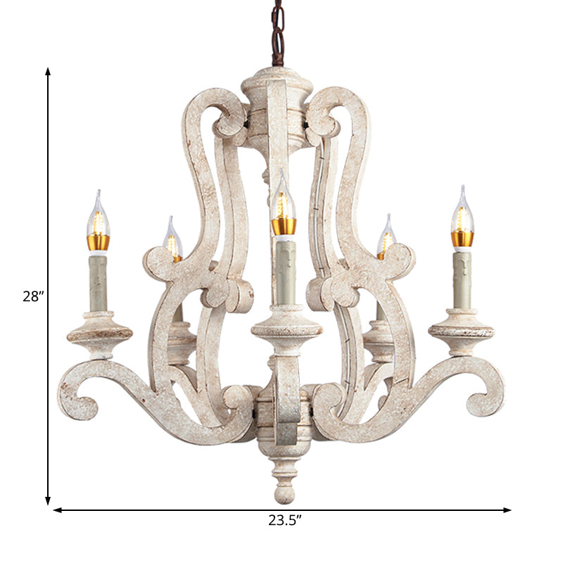 Metal Laser-Cut Chandelier Lamp Retro 5 Bulbs White Pendant Lighting Fixture for Living Room