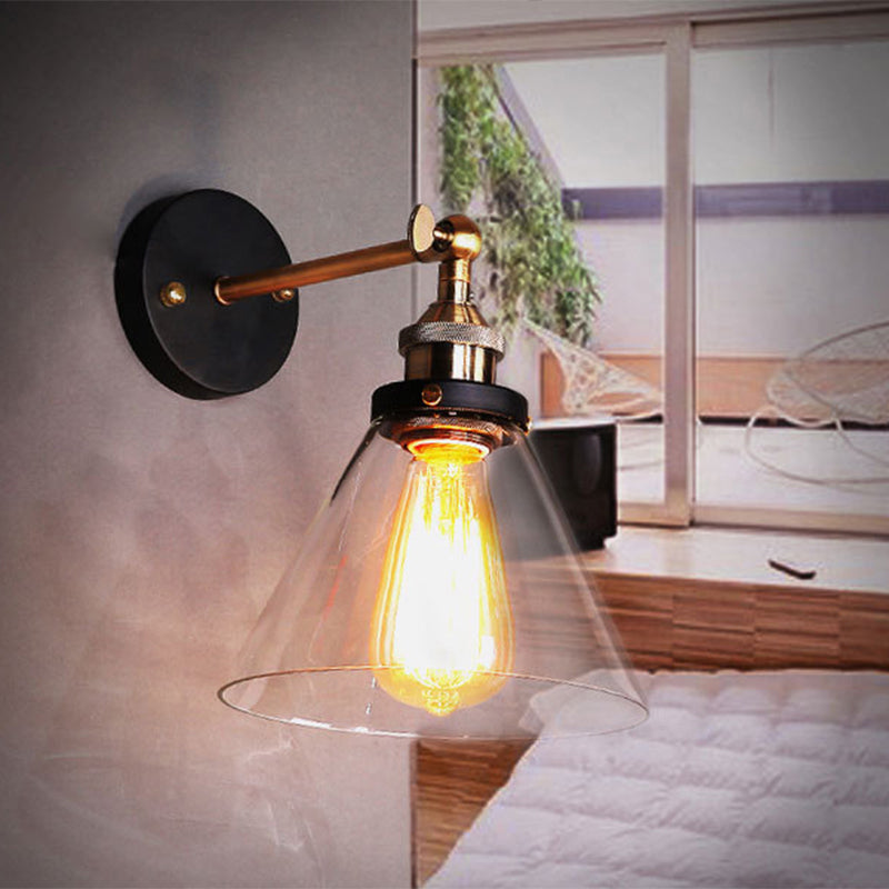 Conical Shaded Clear Glass Wall Lighting Antique Single-Bulb Corridor Wall Lighting