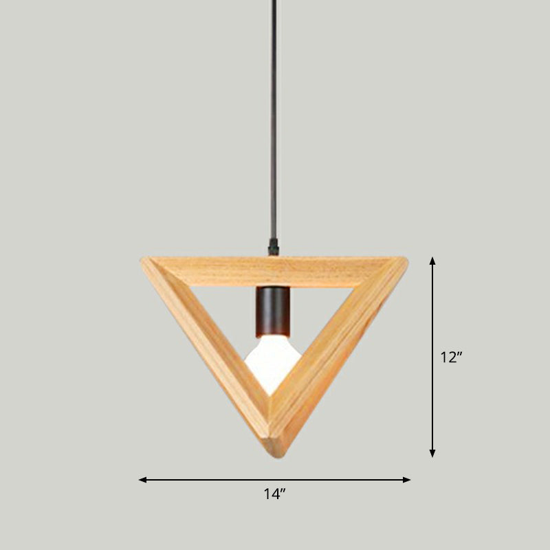 Wooden Geometric Cage Pendant Lamp Novelty Minimalist Single Ceiling Light Fixture for Restaurant