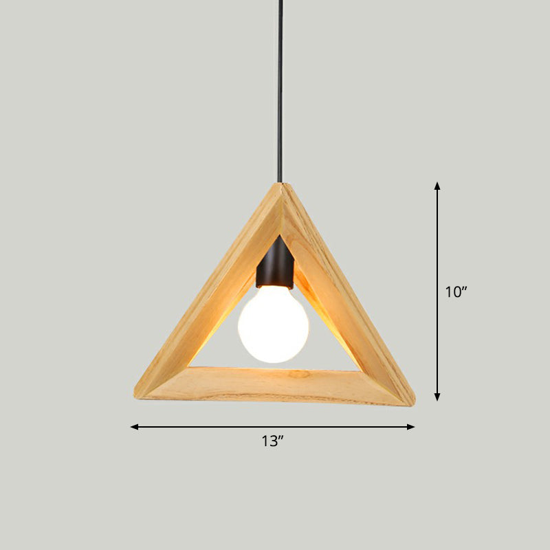 Wooden Geometric Cage Pendant Lamp Novelty Minimalist Single Ceiling Light Fixture for Restaurant