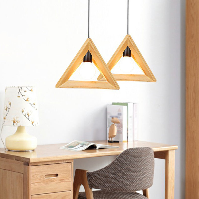 Wooden Geometric Cage Pendant Lamp Novelty Minimalist Single Ceiling Light Fixture for Restaurant
