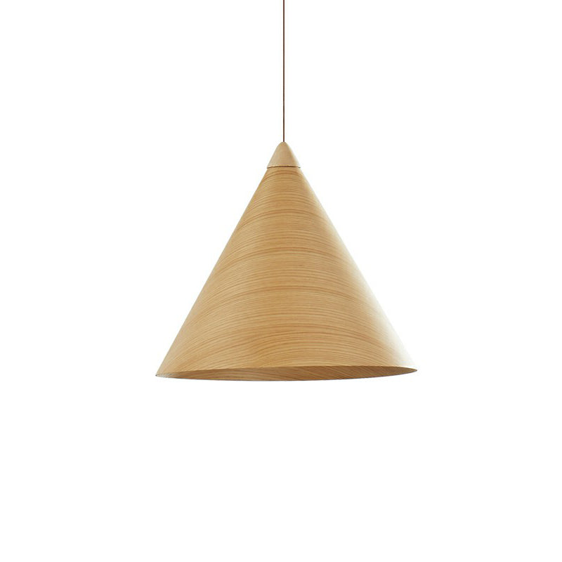 Conical Dining Room Suspension Lamp Wooden 1-Head Minimalistic Hanging Pendant Light