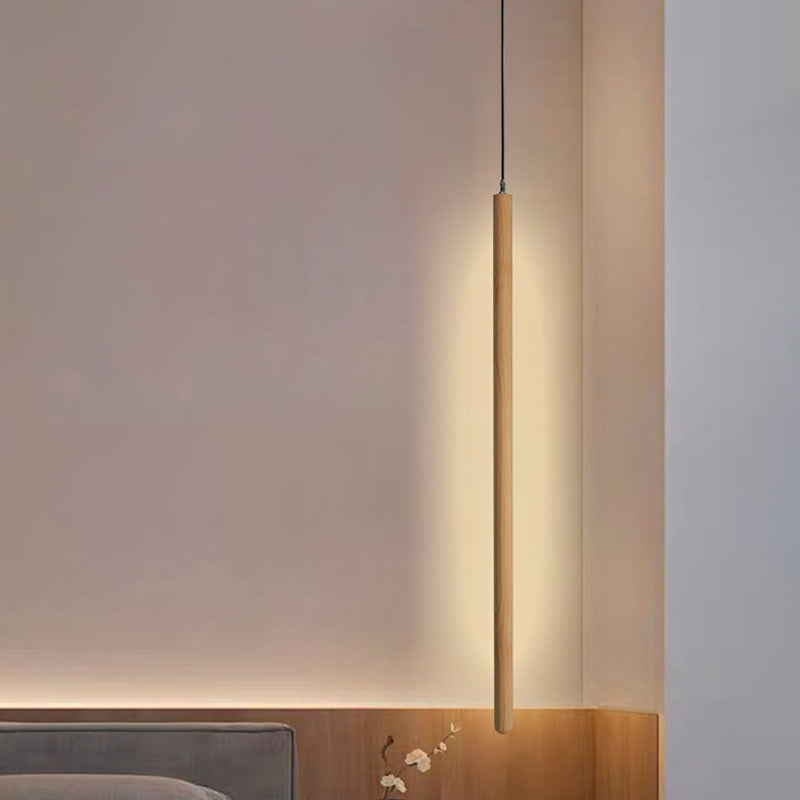 Pole Shaped Bedside LED Pendulum Light Wooden Simplicity Pendant Lighting Fixture