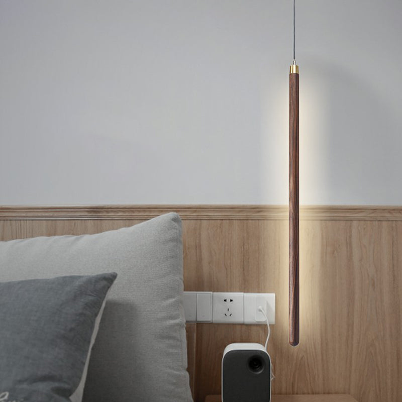 Pole Shaped Bedside LED Pendulum Light Wooden Simplicity Pendant Lighting Fixture