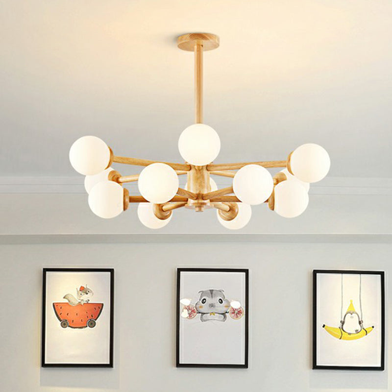 Wood Sputnik Chandelier Nordic White Bhite Glass Glass Affermazione Luce per soggiorno per soggiorno
