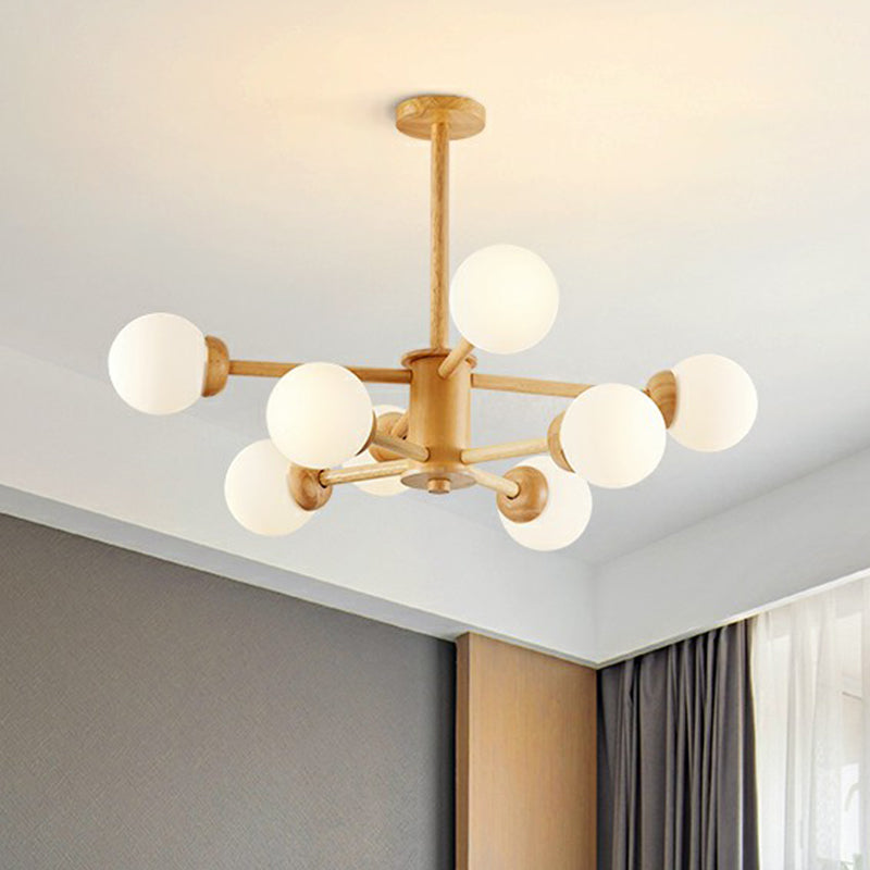 Wood Sputnik Chandelier Nordic White Bhite Glass Glass Affermazione Luce per soggiorno per soggiorno