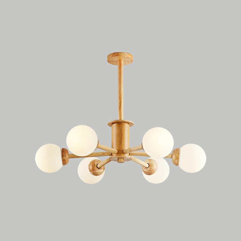 Wood Sputnik Chandelier Nordic White Bhite Glass Glass Affermazione Luce per soggiorno per soggiorno