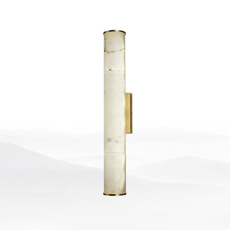 Marble Tube LED Sconce Light Fixture Simplicity White and Brass Wall Lamp for Living Room