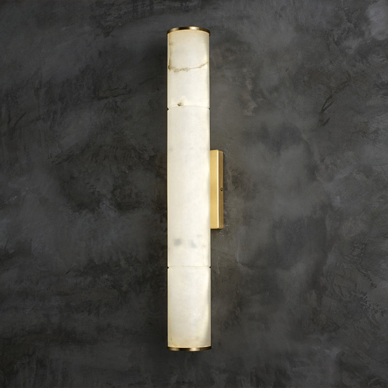 Marble Tube LED Sconce Light Fixture Simplicity White and Brass Wall Lamp for Living Room