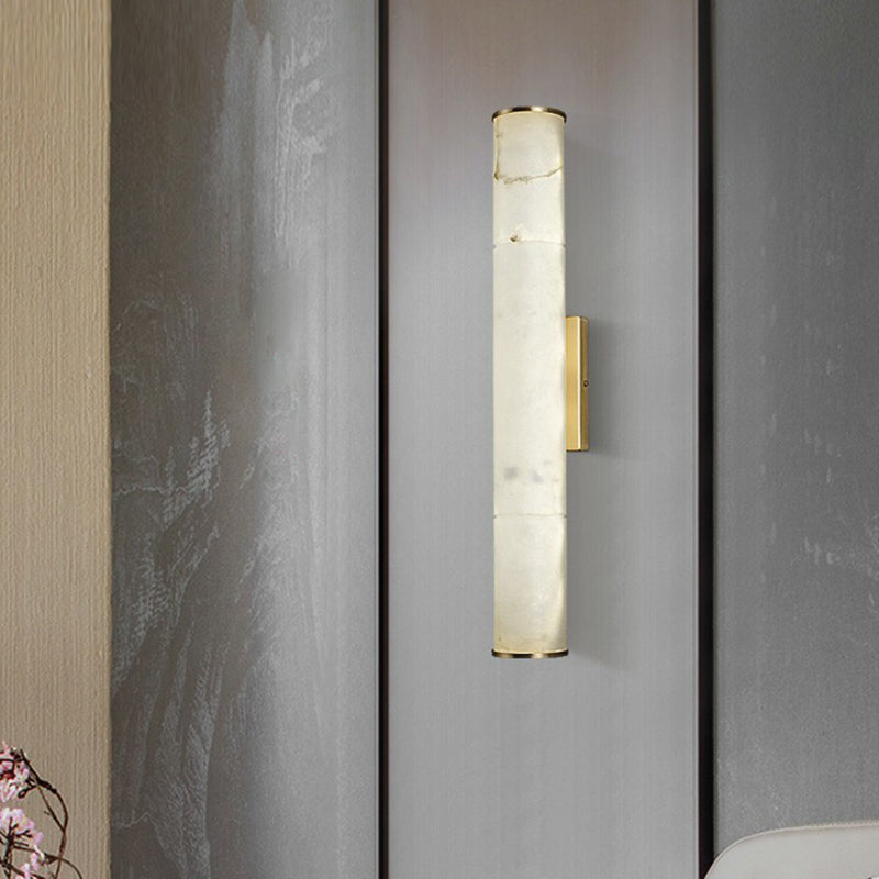 Marble Tube LED Sconce Light Fixture Simplicity White and Brass Wall Lamp for Living Room