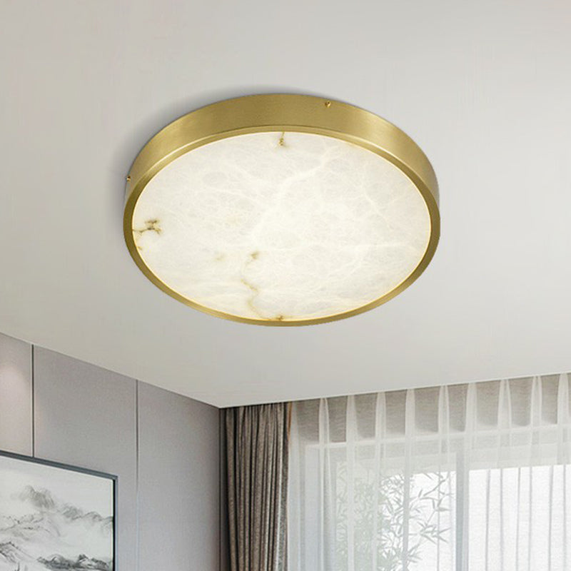 Postmodern Round LED Ceiling Light Marble Bedroom Flush Mount Light Fixture in Brass