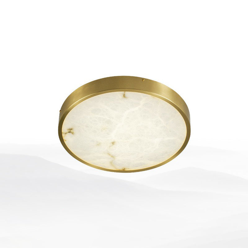 Postmodern Round LED Ceiling Light Marble Bedroom Flush Mount Light Fixture in Brass