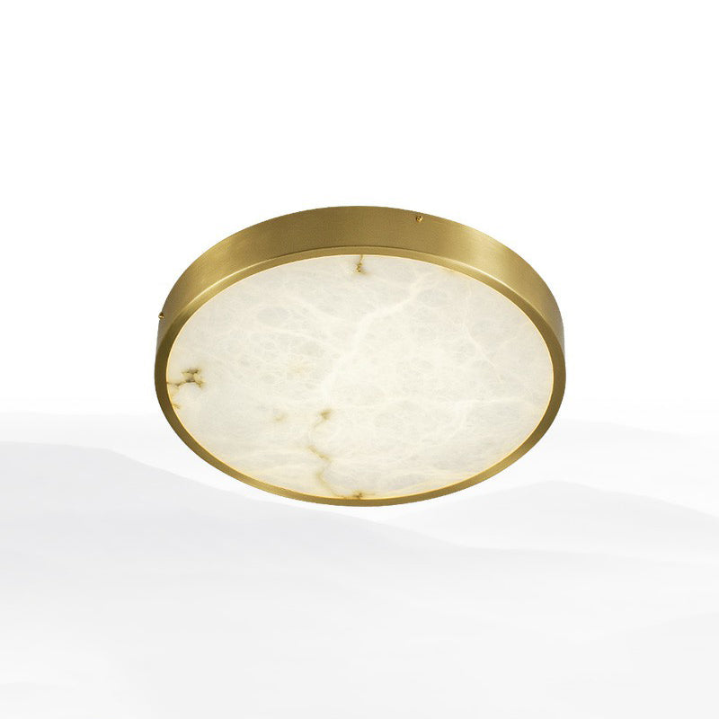 Postmodern Round LED Ceiling Light Marble Bedroom Flush Mount Light Fixture in Brass