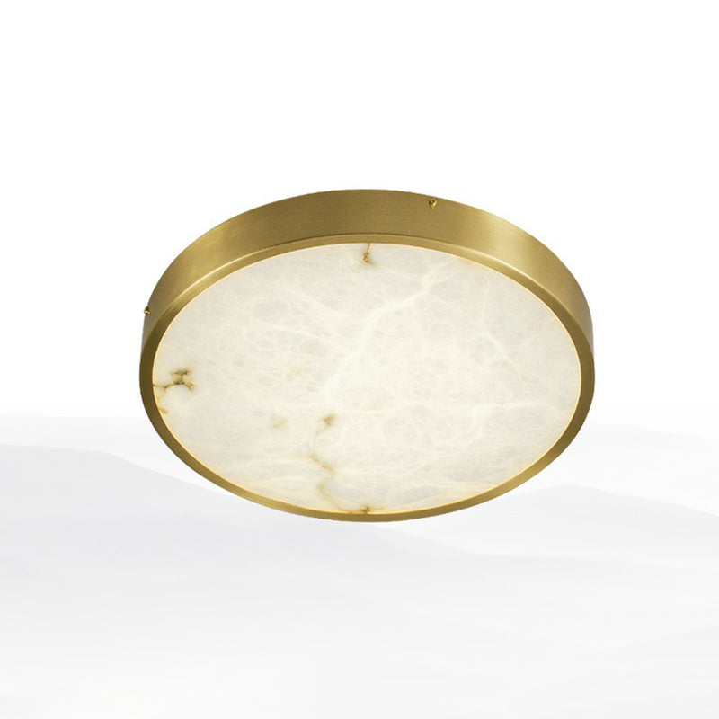 Postmodern Round LED Ceiling Light Marble Bedroom Flush Mount Light Fixture in Brass