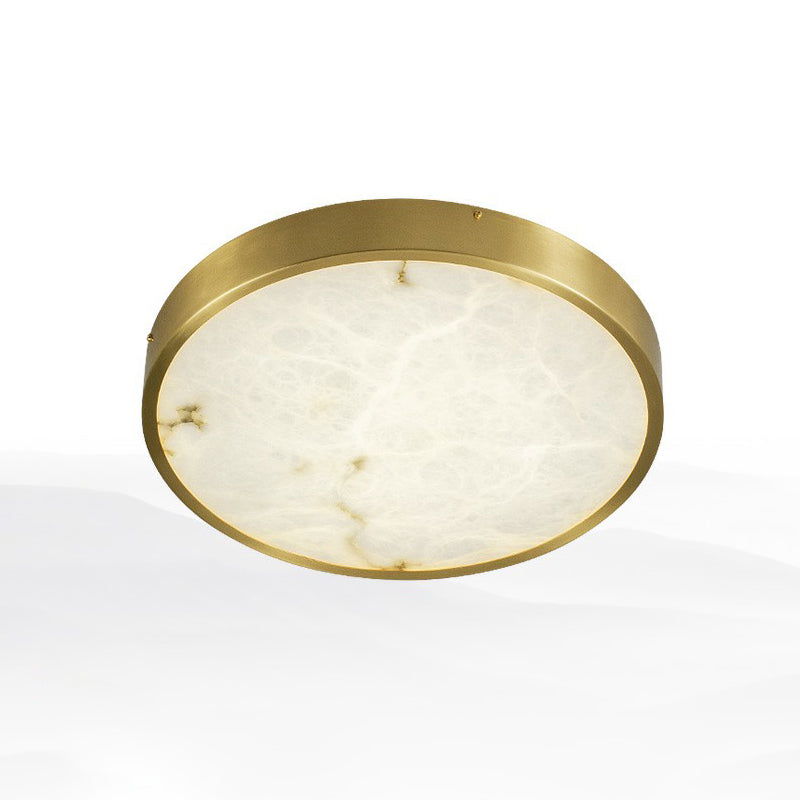 Postmodern Round LED Ceiling Light Marble Bedroom Flush Mount Light Fixture in Brass