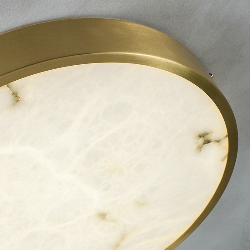 Postmodern Round LED Ceiling Light Marble Bedroom Flush Mount Light Fixture in Brass